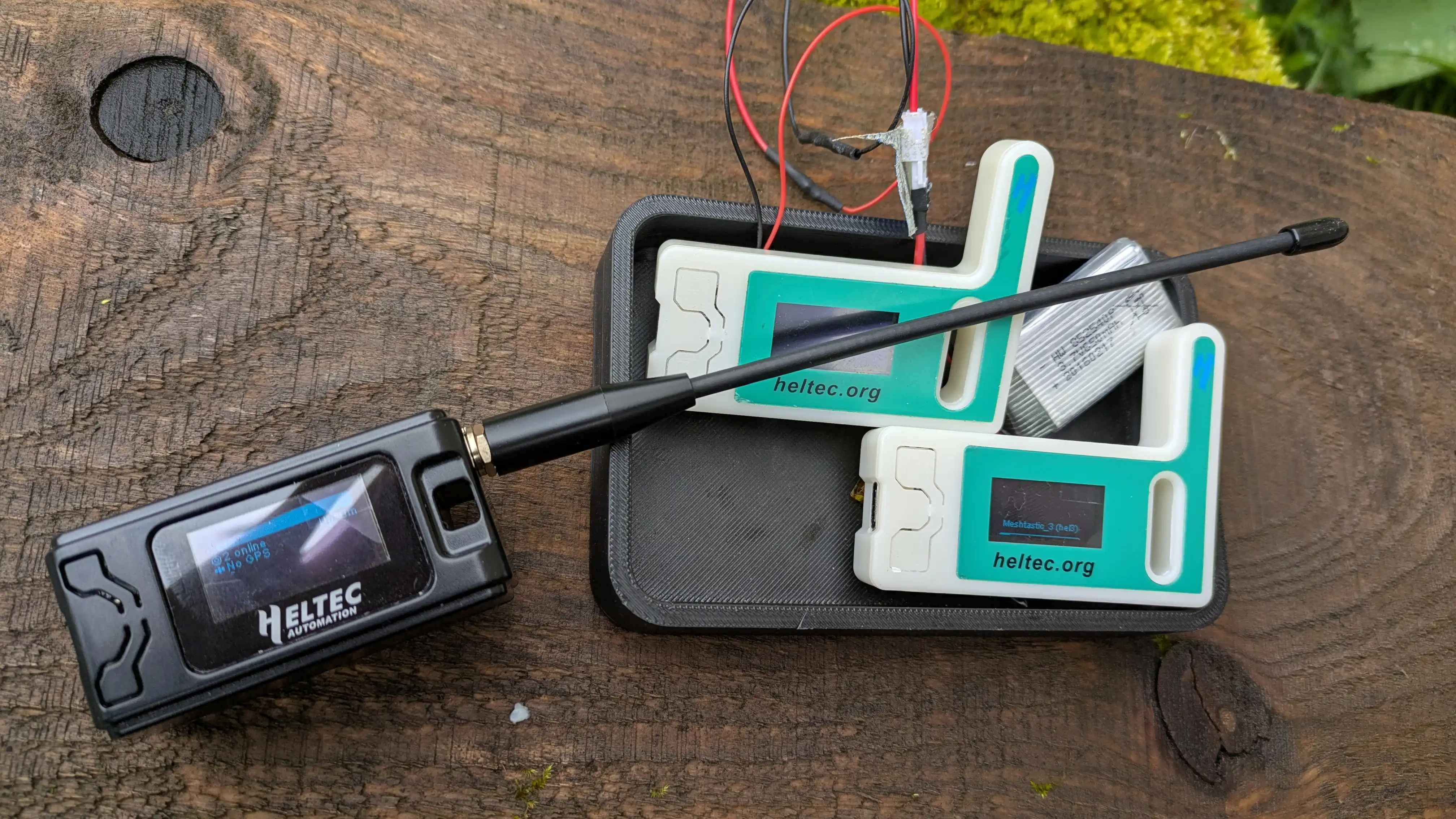 Photo : les boards Heltec côte à côte sur le bureau